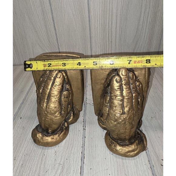 Vintage Praying Hands Bookends Gold Book Holders 5" Tall Bible Religious God - Picture 5 of 8